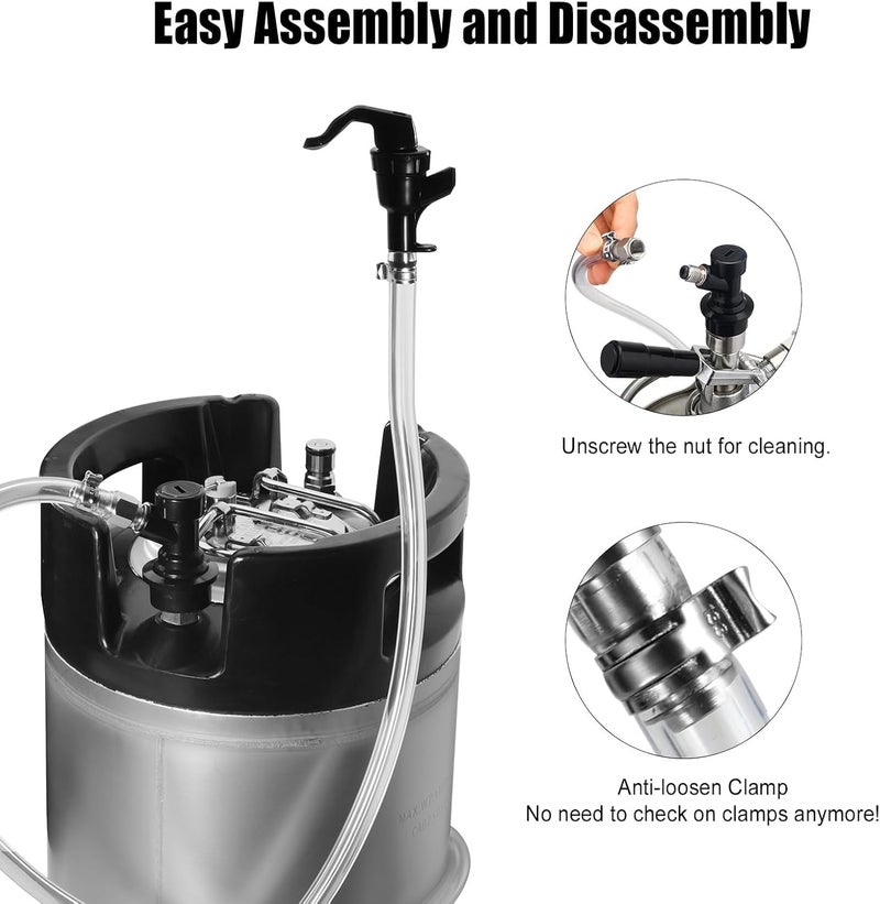 Ferroday 5ft Ball Lock Beer Line Assembly for Corny Keg Party Tap Ball Lock Keg Beer Line for Corny Keg Ball Lock Tap Beer Ball Lock Liquid Beer Tap for Corny Keg Tap Beer Line Anti-Loosen Clamp - Image 4